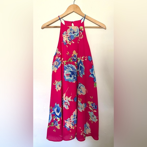Everly Pink Floral Sundress Mini Women Sz Small Halter Neck Sleeveless - Picture 8 of 10